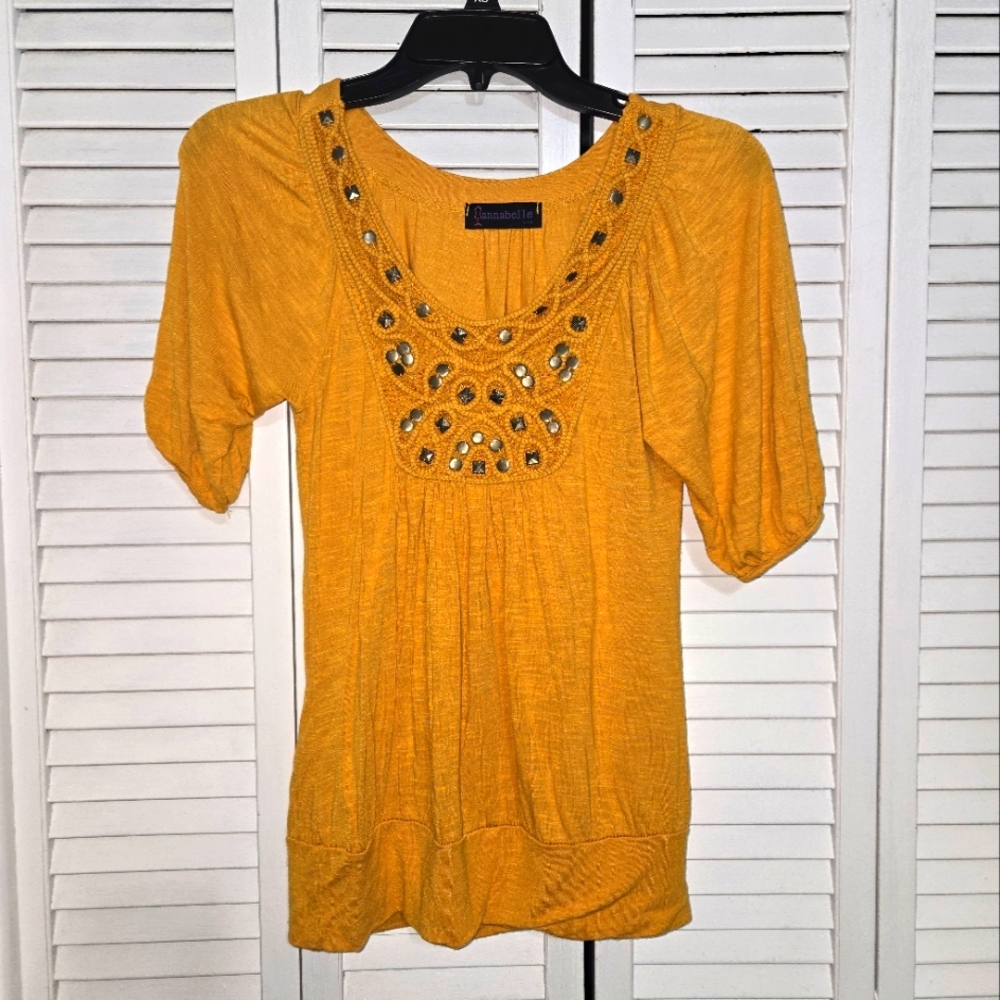 Annabelle Women's M Embellished Yellow Boho Top